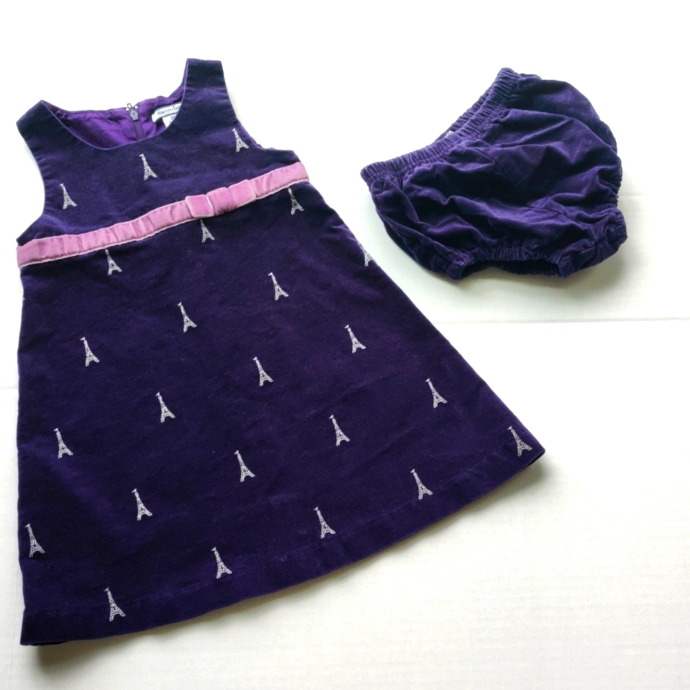 Hartstrings, Royal Purple Velvet Eiffel Tower Dress with matching Panties size 3
